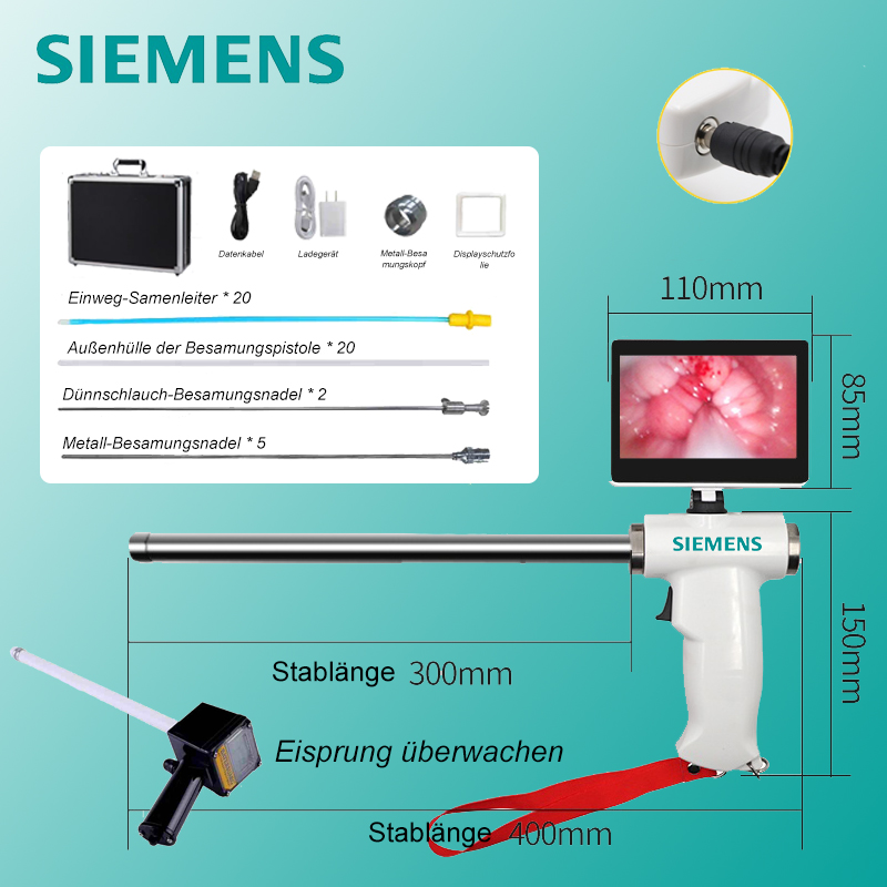 [Verbesserte Version mit Heizanschluss (universell für Rinder, Schweine, Schafe und Pferde)] Visuelle Besamungspistole von Siemens + dünne Besamungsnadel*2 + Metallbesamungsnadeln*5 + Außenhülle der Besamungspistole*20 + Einweg-Besamungsröhrchen*20 + Ovulator + weiteres Zubehör